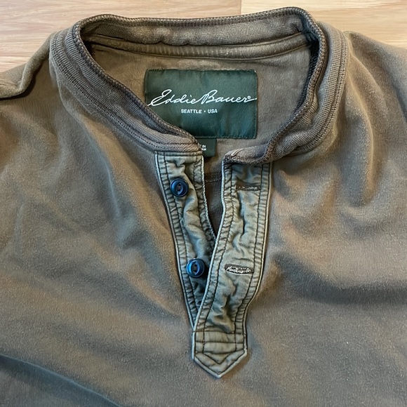 Eddie Bauer Long Sleeve, Henley, Tan, Large Tall - Picture 3 of 9
